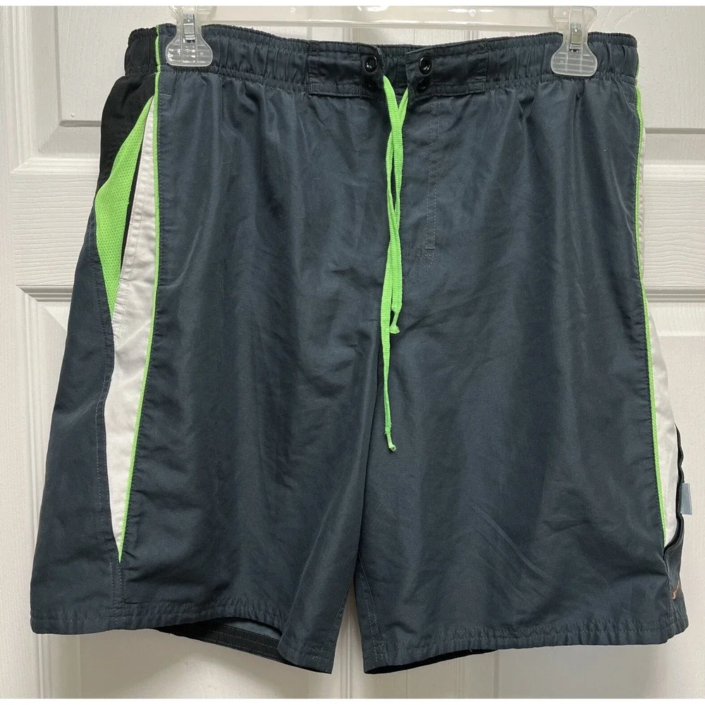 Nike Swim Trunks Men's L Swoosh Brief Mesh Lined Board Shorts Blue Green